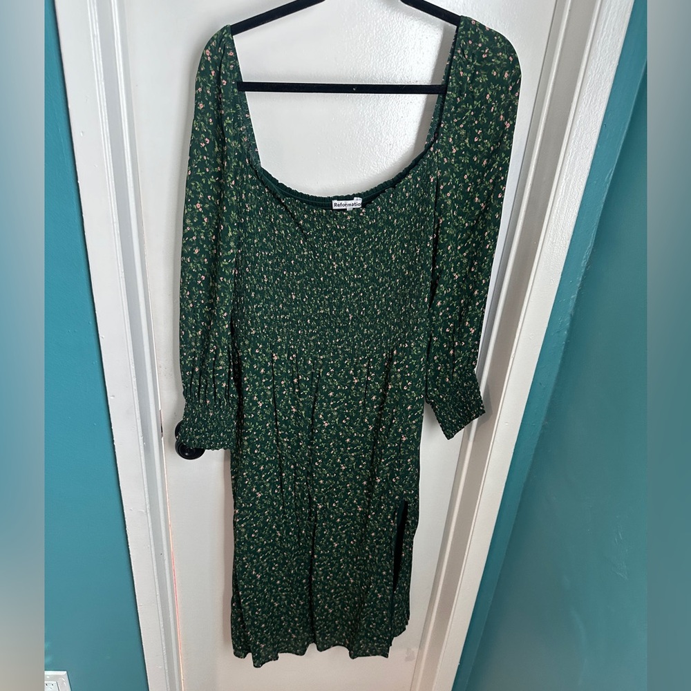 Reformation Smocked long sleeve floral dress, size 2X